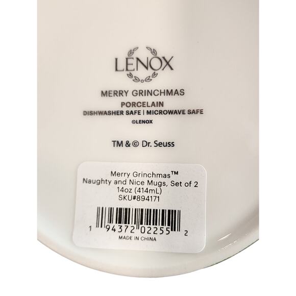 NEW Lenox Merry Grinchmas Dr. Seuss Mugs Set of 2 Naughty Nice Colorful 14 oz - Picture 7 of 10